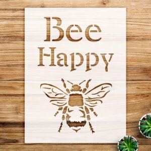 Bee Happy Stencil Pattern for Walls and Crafts, Reusable Mylar Template, Ideal for Spring Garden Decor and Creative Painting Projects - Size A3 ()