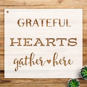 Grateful Hearts Gather here Stencil Pattern for Walls and Crafts, Reusable Mylar Template, Cursive Script Design, Ideal for Home Decor and Personalized Projects - Size A3 ()