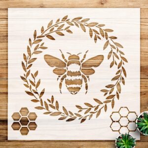 Bee and Wreath Stencil Pattern for Wood Signs and Home Decor, Reusable Mylar Template, Ideal for Spring Crafts and DIY Projects - Size A3 ()
