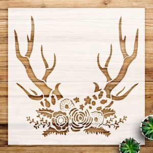 Antlers and Flowers Stencil Pattern for Walls and Crafts, Reusable Mylar Template, Ideal for DIY Boho Chic Wedding Decor and Rustic Bohemian Art Projects - Size A4 ()