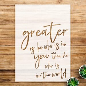 Bible Verse Stencil for Walls and Crafts, Inspirational Greater is he That is in me Design, Perfect for Home Decor and Faith-Based Projects - Size A1 ()
