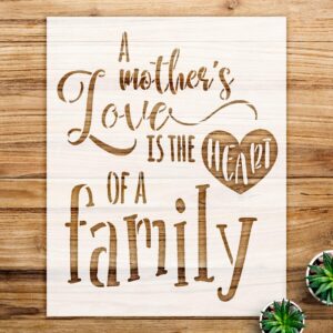Mothers Love Stencil Pattern for Home Decor, Heart Design, Rustic Cursive Script, Ideal for Walls, Wood Projects, DIY Family Crafts - Size A4 ()