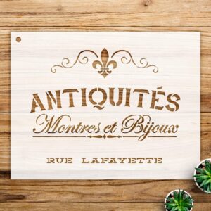 Antique French Words Stencil Pattern for Walls and Crafts, Reusable Mylar Template, Elegant Design for Home Decor and DIY Projects - Size A2 ()