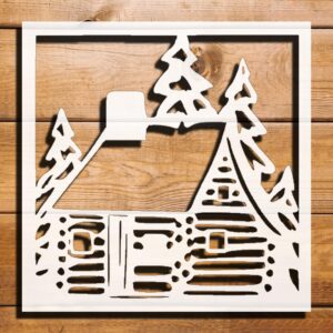 Shed in a Woods Stencil for Painting, Plastic Reusable 5.5x5.5 inch