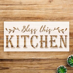 Bless This Kitchen Stencil Pattern for Wood Signs and Home Decor, Reusable Mylar Template Featuring Laurel Vine Design, Ideal for DIY Craft Projects - Size A4 ()