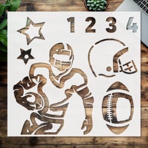 Football Stencil – Reusable Sports Craft Template with Player, Helmet, Ball, Stars & Numbers for Painting on Wood, Shirts, Paper & Team Projects