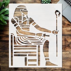 Stencil Egyptian Pharaoh with a Staff on The Throne, Plastic Reusable, Reusable Plastic, L x W, for DIY Crafts and Home Decor