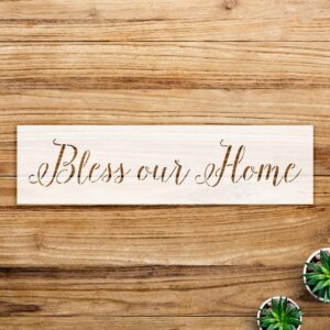 Bless Our Home Stencil Pattern for Walls and Crafts, Reusable Mylar Template, Cursive Script Design, Ideal for Home Decor and Faith Projects - Size A1 ()