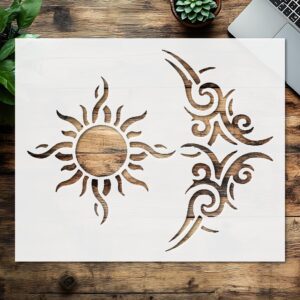 Stencil Tribal Sun, Plastic Reusable, Reusable Plastic, L x W, for DIY Crafts and Home Decor