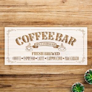 Coffee bar Stencil Pattern for Walls and Crafts, Vintage Design with Coffee Cups, Ideal for Home Decor and DIY Projects - Size A3 ()