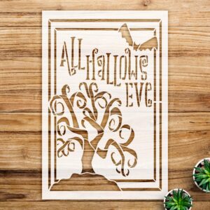 Spooky bat and Tree Stencil Pattern for Halloween Crafts, Reusable Mylar Template, Ideal for Walls, Wood, and Home Decor Projects - Size A4 ()