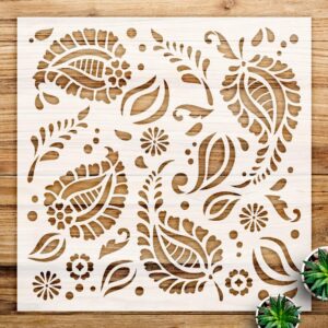 Floral Leaf Paisley Stencil Pattern for Home Decor and Crafts, Reusable Mylar Template for Painting Walls, Wood Signs, and DIY Projects - Size A1 ()