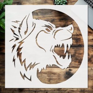 Wolf and Full Moon Stencil – Reusable Howling Wolf Head Template for DIY Gothic Art, Horror Decor, Fantasy Crafts & Halloween Projects
