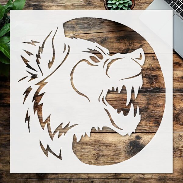 Wolf and Full Moon Stencil – Reusable Howling Wolf Head Template for DIY Gothic Art, Horror Decor, Fantasy Crafts & Halloween Projects