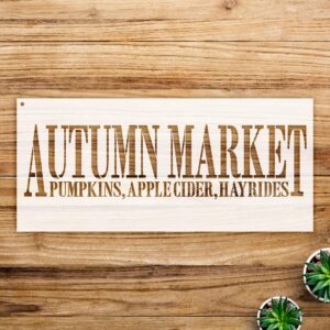 Autumn Market Stencil Pattern for Walls and Crafts, Reusable Mylar Template Featuring Pumpkins, Apple Cider, and hayrides, Ideal for Home Decor and Seasonal Projects - Size A2 ()