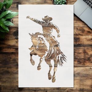 Cowboy On Bucking Horse Reusable Stencil for Painting – Perfect for Western Decor, DIY Crafts, and Custom Art Projects