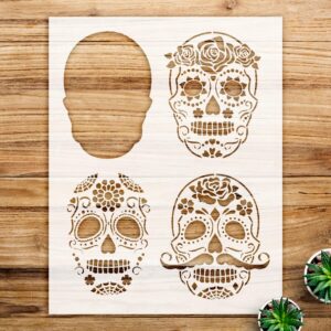 Day of The Dead Sugar Skull Stencil Pattern for Walls and Crafts, Reusable Mylar Template, Ideal for Dia de Muertos Celebrations and Artistic Projects - Size A3 ()