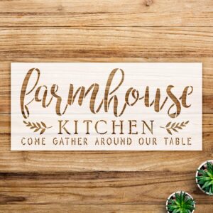 Farmhouse Come Gather Around Our Table Stencil for Wood and Wall Decor, Rustic Kitchen Design with Wheat stalks, Ideal for DIY Home Projects - Size A3 ()