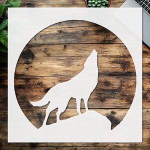 Stencil Wolf on The Rock Full Moon, Plastic Reusable, Reusable Plastic, L x W, for DIY Crafts and Home Decor