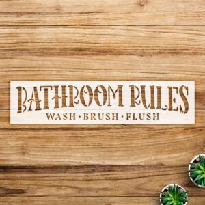 Bathroom Rules Stencil for Wall Decor and Crafts, Reusable Mylar Template, Jumbo Design for Farmhouse Style Home Decoration - Size A4 ()