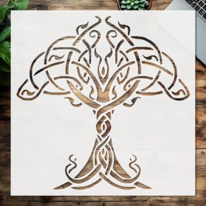 Stencil Tree of Life Celtic Pattern, Plastic Reusable, Reusable Plastic, L x W, for DIY Crafts and Home Decor