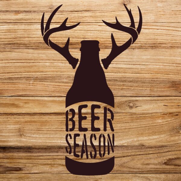 Beer Season Stencil Pattern for Walls and Crafts, Reusable Mylar Template with Bottle and Antlers Design, Ideal for Country Hunting Home Decor and Man cave Projects - Size A4 () - Image 2