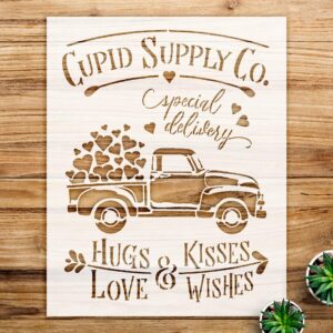 Hearts Stencil Pattern for DIY Valentine Crafts, Vintage Truck Design, Ideal for Home Decor Projects and Creative Painting on Various Surfaces - Size A1 ()