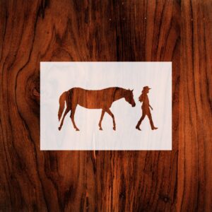 Generic Cowgirl with Horse Stencil, Reusable Plastic Template, 5x10 Inch, Durable for Western Themed Crafts and Decor, White