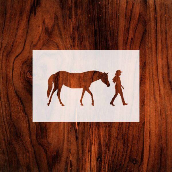 Generic Cowgirl with Horse Stencil, Reusable Plastic Template, 5x10 Inch, Durable for Western Themed Crafts and Decor, White