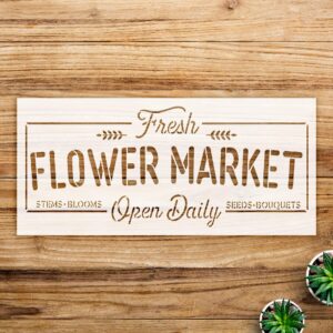 Fresh Flower Market Open Daily Stencil for Wood and Walls, Reusable Mylar Template, Ideal for DIY Spring Home Decor and Farmhouse Projects - Size A4 ()