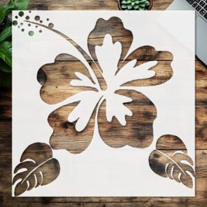 Tropical Hibiscus Flower Wall Stencil, , Decorative Monstera Leaf Pattern