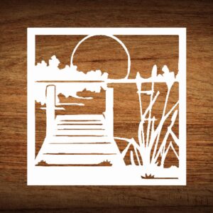 Nautical Sunset Stencil - , Serene Cattails and Sunset Design for Tranquil Crafts and DIY Projects
