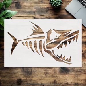 Stencil Fish Skeleton, Plastic Reusable, Reusable Plastic, L x W, for DIY Crafts and Home Decor