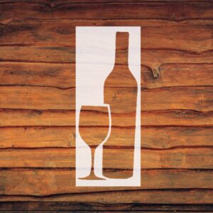 Generic Wine Bottle & Glass Stencil - Reusable Custom Cut Template for Airbrush, Painting & Drawing - DIY Sign Supplies, 4x10 Inch, White