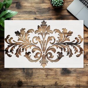 Mirrored Acanthus Art Nouveau Scroll Reusable Stencil – Plastic Template for Painting on Walls, Wood, Fabric, and DIY Crafts