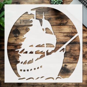 Stencil Pirate Ship Full Moon, Plastic Reusable, Reusable Plastic, L x W, for DIY Crafts and Home Decor
