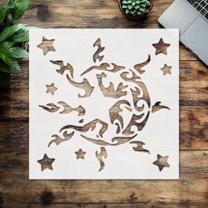 Stencil Sun Moon Stars Abstract Pattern, Plastic Reusable, Reusable Plastic, L x W, for DIY Crafts and Home Decor