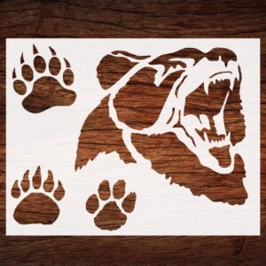 Reusable Grizzly Bear & Paw Print Stencil - Custom, Wildlife Design for Nature-Inspired Crafts