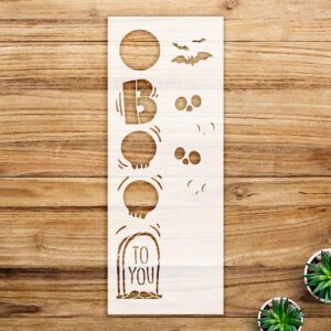 Boo to You Stencil Pattern for Porch Signs and Home Decor, Reusable Mylar Template, Spooky Skull Design for Halloween Crafts and DIY Projects - Size A4 ()