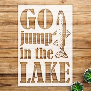 Lake Stencil Pattern for Walls and Crafts, Reusable Mylar Template with Fish Design, Ideal for Summer Cabin Decor and Outdoor Adventure Projects - Size A1 ()