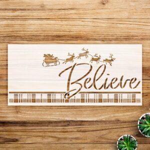 Buffalo Plaid Stencil Pattern for Walls and Crafts, Reusable Mylar Template, Christmas Design with Santa's Sleigh and Reindeer Antlers for Holiday Home Decor - Size A1 ()