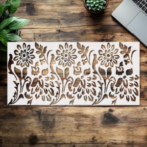 Floral Pattern Wall Stencil, Decorative Flower Design, , White