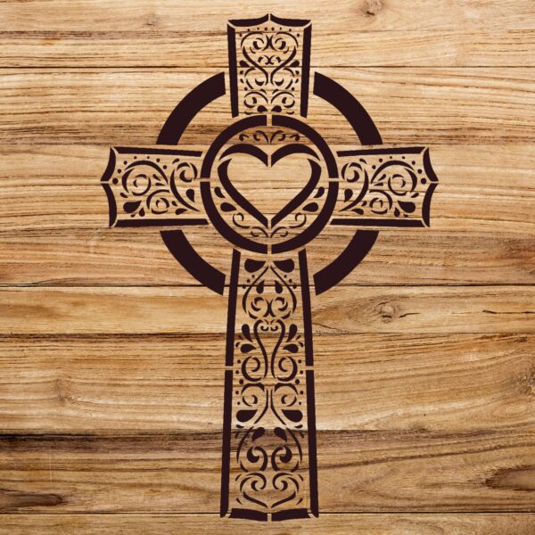 Celtic Cross Stencil Pattern with Heart for Walls and Crafts, Reusable Mylar Template, Ideal for Christian Wall Art and DIY Home Decor Projects - Size A4 () - Image 2