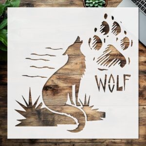 Stencil The Wolf Howls Wolf paw, Plastic Reusable, Reusable Plastic, L x W, for DIY Crafts and Home Decor