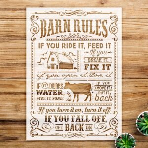 Barn Rules Stencil Pattern for Home Decor and Crafts, Reusable Mylar Template for Walls, Wood, and Furniture, Ideal for Farmhouse and Country Style Projects - Size A4 ()