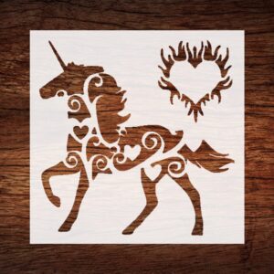 Custom Unicorn Heart & Vine Swirl Stencil - Magical Design for Creative Projects