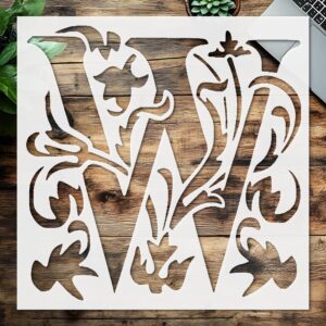 Stencil Large Letter W with Patterns, Plastic Reusable, Reusable Plastic, L x W, for DIY Crafts and Home Decor