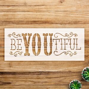 Be You Tiful Stencil Pattern for Walls and Crafts, Reusable Mylar Template, Elegant Design, Ideal for Home Decor and Mixed Media Projects - Size A2 ()