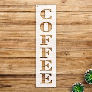 Coffee Farmhouse Stencil Pattern for Walls and Crafts, Reusable Mylar Template, Vertical Design, Ideal for Home Decor and DIY Projects - Size A4 ()