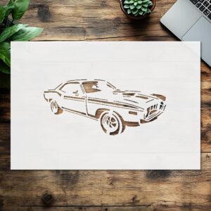 1972 Classic Muscle Car Stencil - Reusable, Flexible | Arts, Crafts, Scrapbooking Clear Plastic Crafting Tool - Sturdy 10mil Mylar
